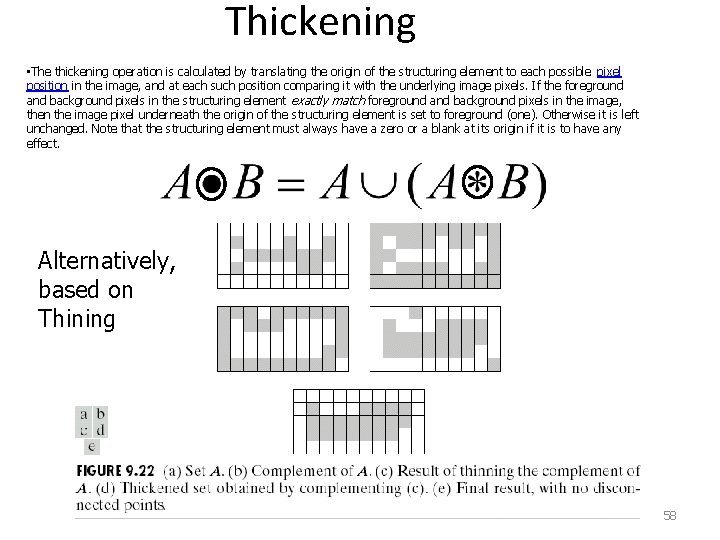 Thickening • The thickening operation is calculated by translating the origin of the structuring