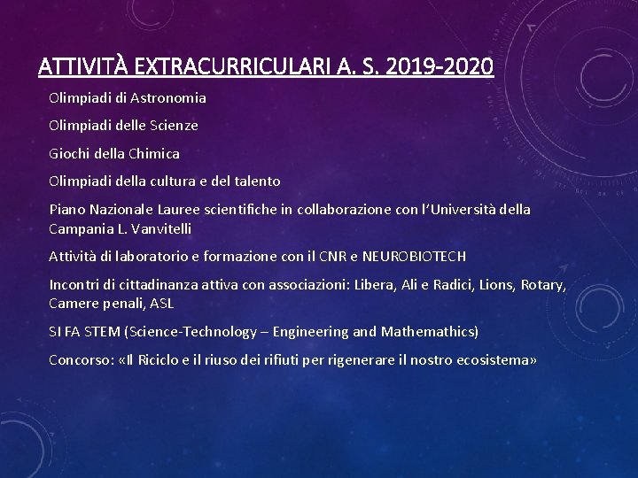 ATTIVITÀ EXTRACURRICULARI A. S. 2019 -2020 Olimpiadi di Astronomia Olimpiadi delle Scienze Giochi della