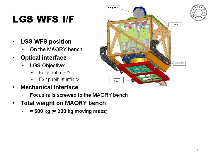 Folding mirror LGS WFS I/F • LGS WFS position • On the MAORY bench
