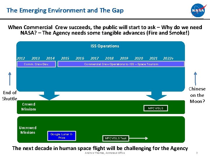 The Emerging Environment and The Gap When Commercial Crew succeeds, the public will start