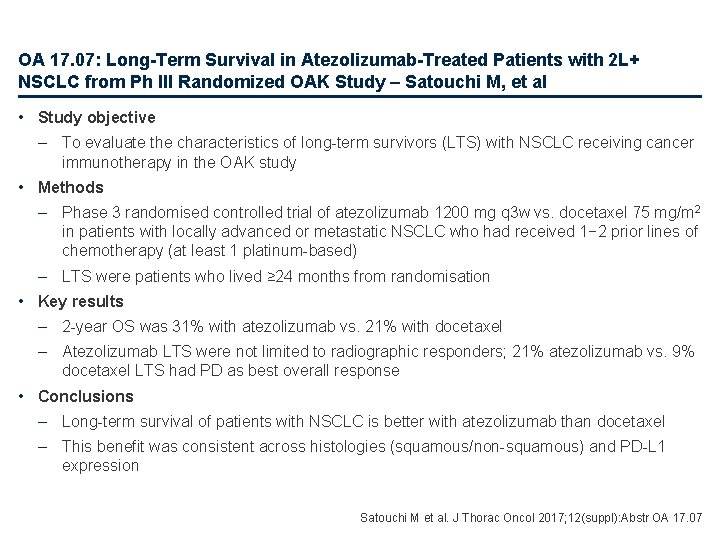 OA 17. 07: Long-Term Survival in Atezolizumab-Treated Patients with 2 L+ NSCLC from Ph
