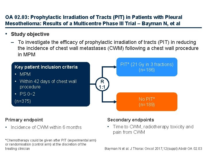 OA 02. 03: Prophylactic Irradiation of Tracts (PIT) in Patients with Pleural Mesothelioma: Results