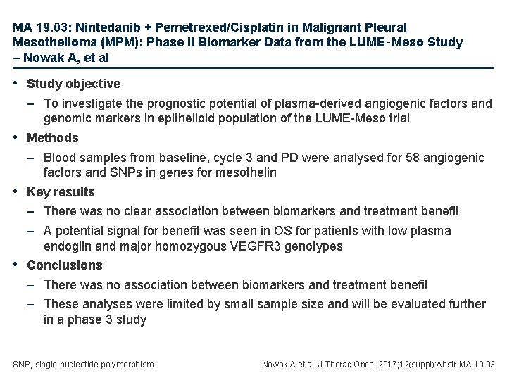 MA 19. 03: Nintedanib + Pemetrexed/Cisplatin in Malignant Pleural Mesothelioma (MPM): Phase II Biomarker