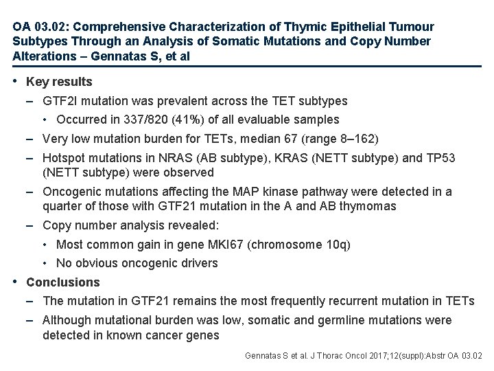 OA 03. 02: Comprehensive Characterization of Thymic Epithelial Tumour Subtypes Through an Analysis of