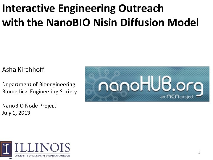 Interactive Engineering Outreach with the Nano. BIO Nisin Diffusion Model Asha Kirchhoff Department of