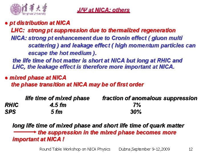 J/Ψ at NICA: others ● pt distribution at NICA LHC: strong pt suppression due