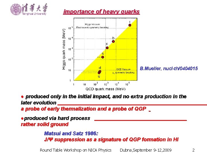 importance of heavy quarks B. Mueller, nucl-th/0404015 ● produced only in the initial impact,