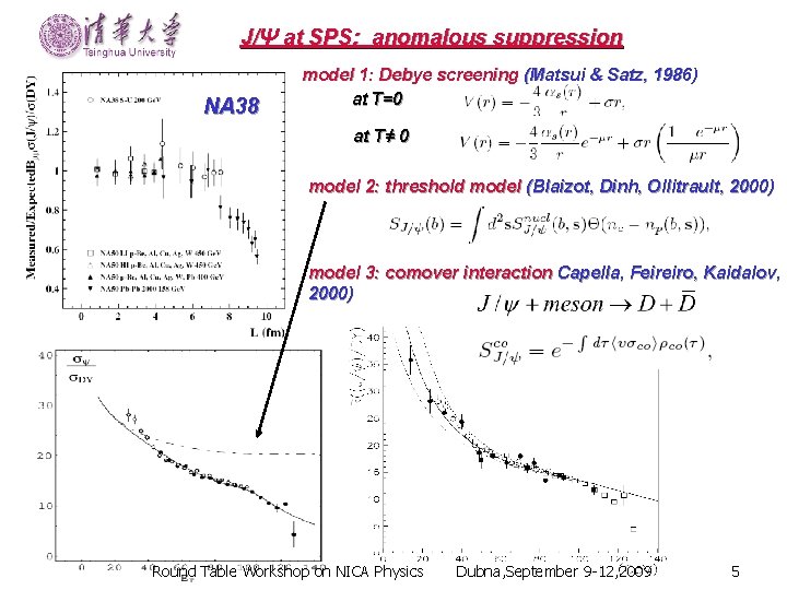 J/Ψ at SPS: anomalous suppression NA 38 model 1: Debye screening (Matsui & Satz,