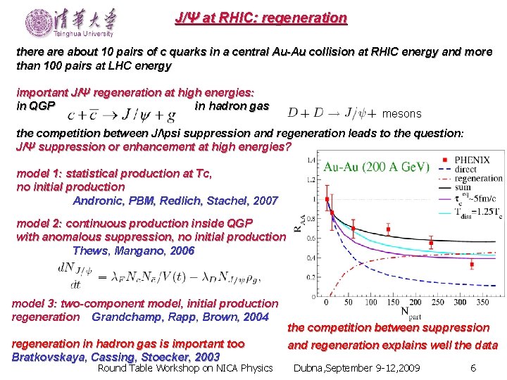 J/Ψ at RHIC: regeneration there about 10 pairs of c quarks in a central