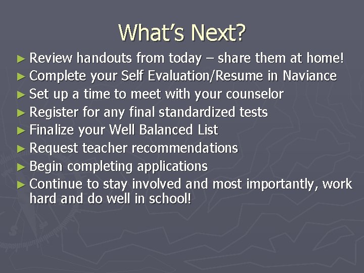 What’s Next? ► Review handouts from today – share them at home! ► Complete