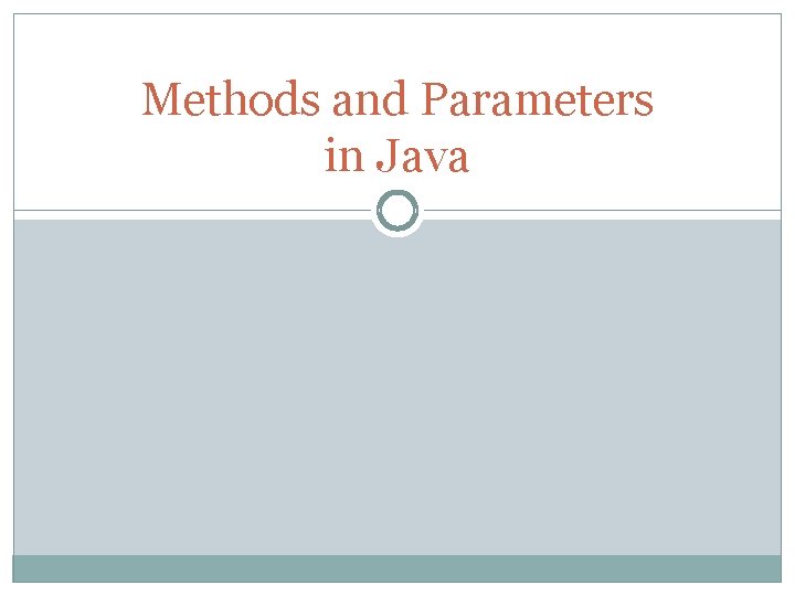 Methods and Parameters in Java 