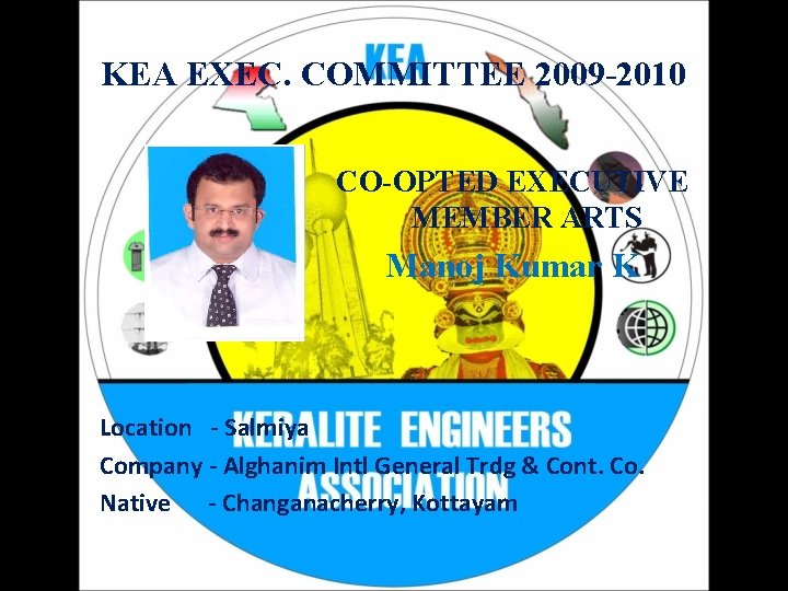 KEA EXEC. COMMITTEE 2009 -2010 CO-OPTED EXECUTIVE MEMBER ARTS Manoj Kumar K Location -