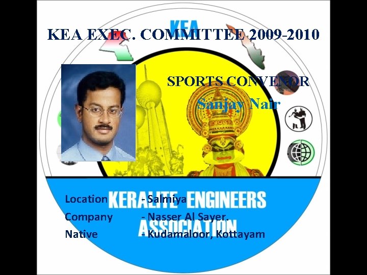 KEA EXEC. COMMITTEE 2009 -2010 SPORTS CONVENOR Sanjay Nair Location Company Native - Salmiya