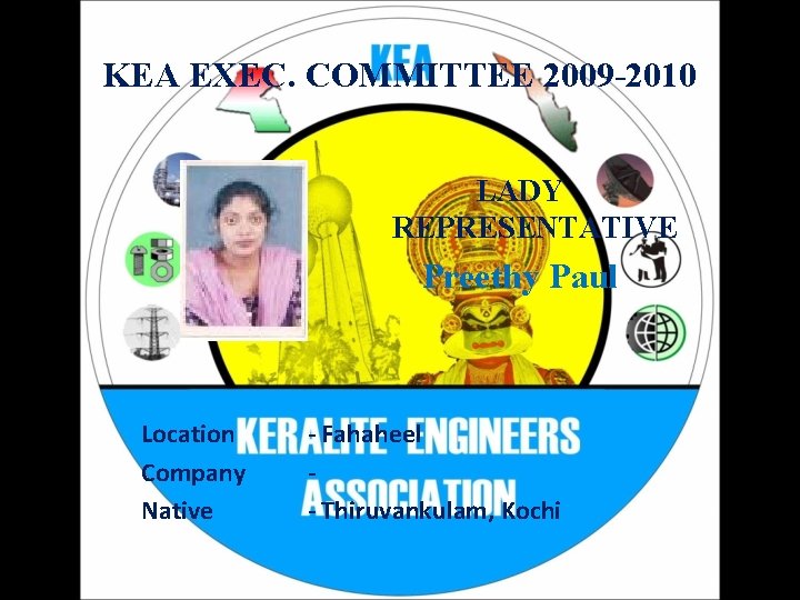 KEA EXEC. COMMITTEE 2009 -2010 LADY REPRESENTATIVE Preethy Paul Location Company Native - Fahaheel
