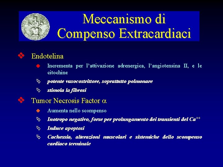 Meccanismo di Compenso Extracardiaci Endotelina Incrementa per l’attivazione adrenergica, l’angiotensina II, e le citochine