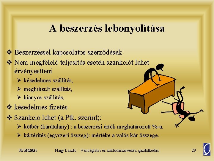 A beszerzés lebonyolítása v Beszerzéssel kapcsolatos szerződések v Nem megfelelő teljesítés esetén szankciót lehet