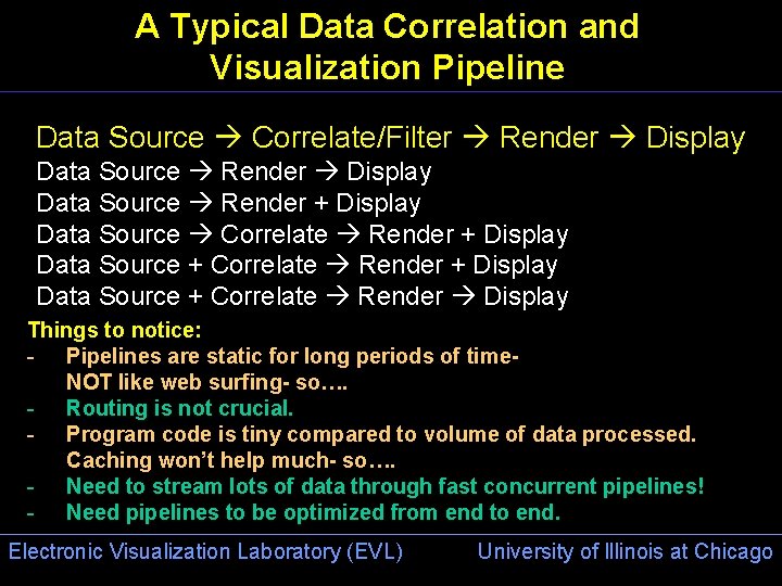 A Typical Data Correlation and Visualization Pipeline Data Source Correlate/Filter Render Display Data Source