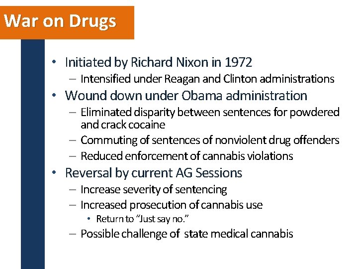 War on Drugs • Initiated by Richard Nixon in 1972 – Intensified under Reagan