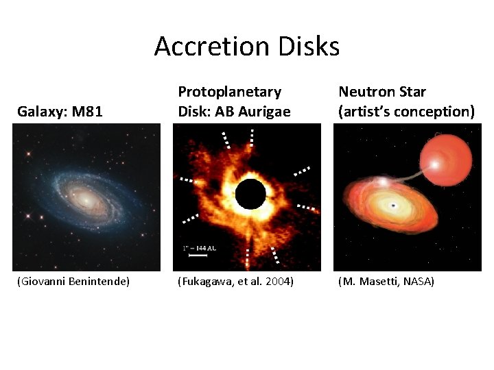 Accretion Disks Galaxy: M 81 Protoplanetary Disk: AB Aurigae Neutron Star (artist’s conception) (Giovanni