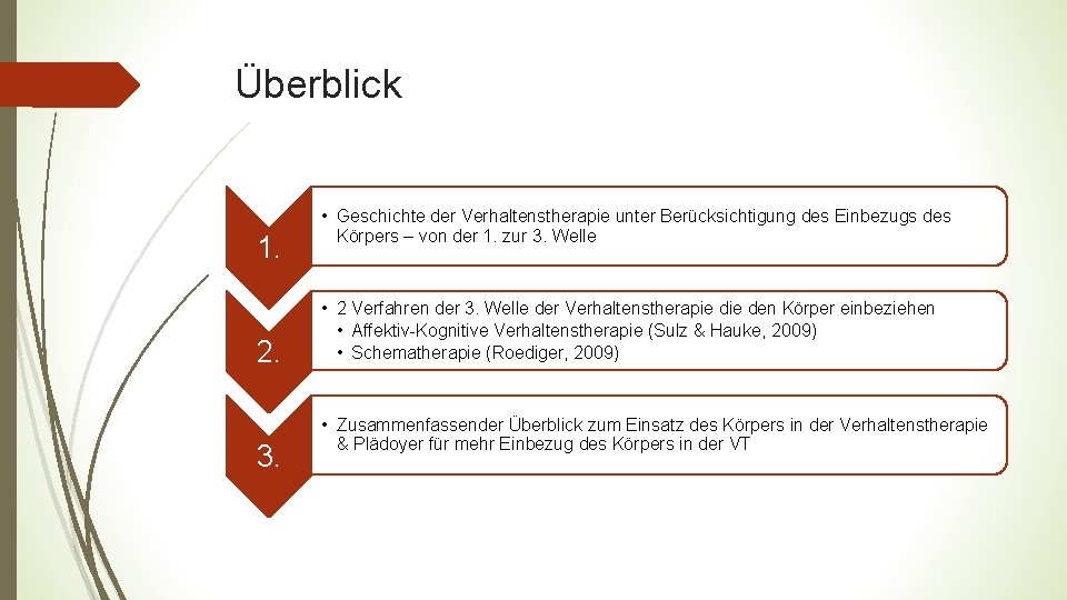 Überblick 1. 2. 3. • Geschichte der Verhaltenstherapie unter Berücksichtigung des Einbezugs des Körpers