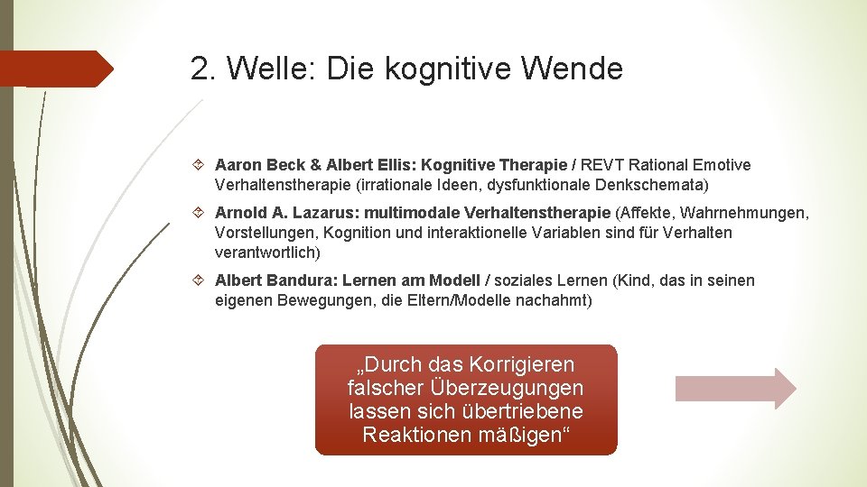 2. Welle: Die kognitive Wende Aaron Beck & Albert Ellis: Kognitive Therapie / REVT