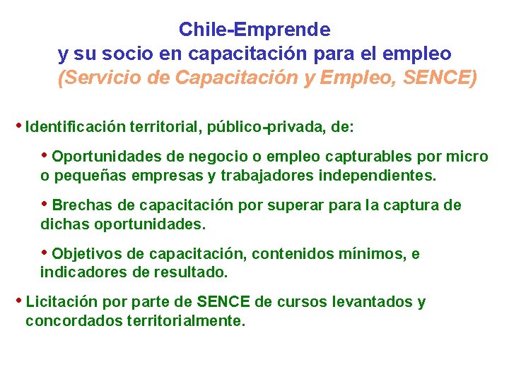 Chile-Emprende y su socio en capacitación para el empleo (Servicio de Capacitación y Empleo,