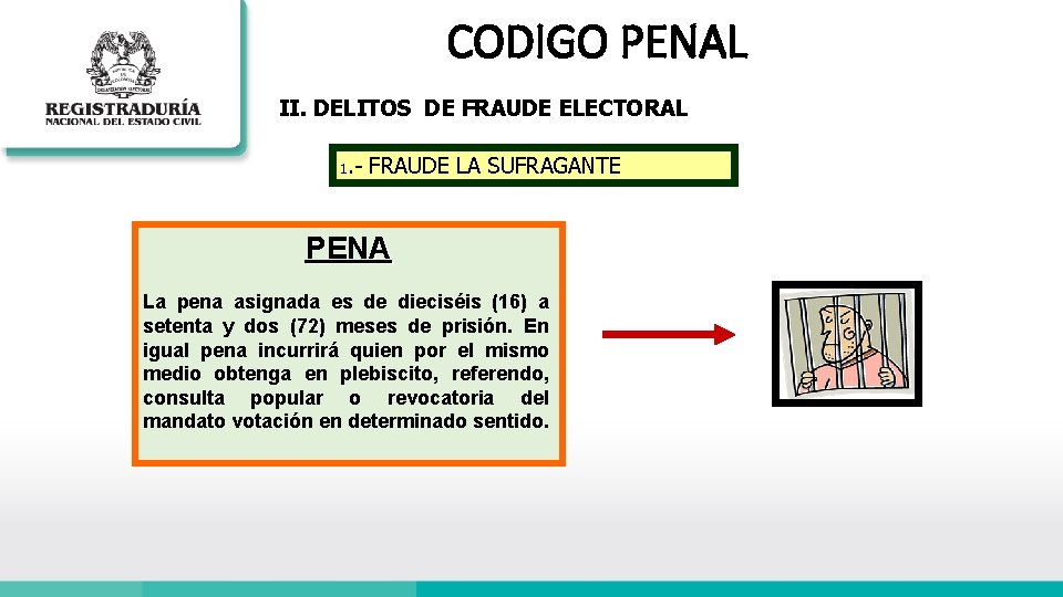 CODIGO PENAL II. DELITOS DE FRAUDE ELECTORAL. - FRAUDE LA SUFRAGANTE 1 PENA La