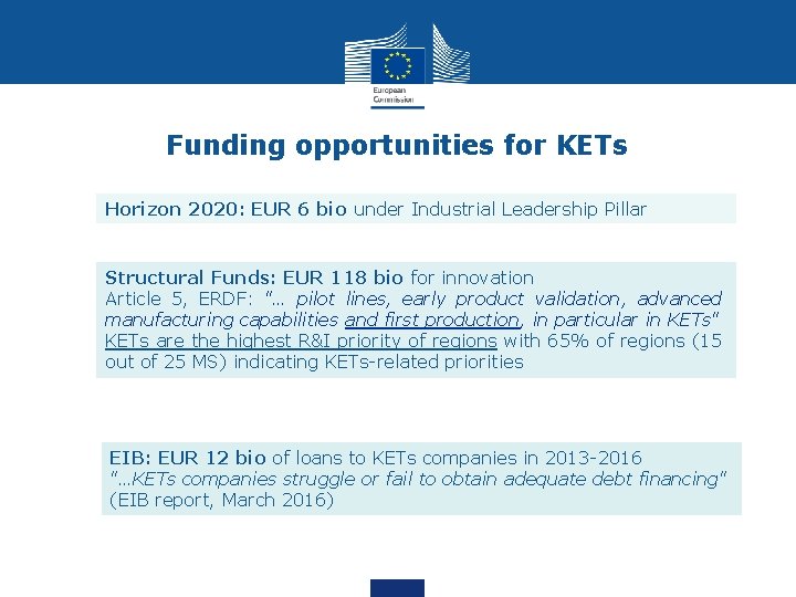 Funding opportunities for KETs Horizon 2020: EUR 6 bio under Industrial Leadership Pillar Structural