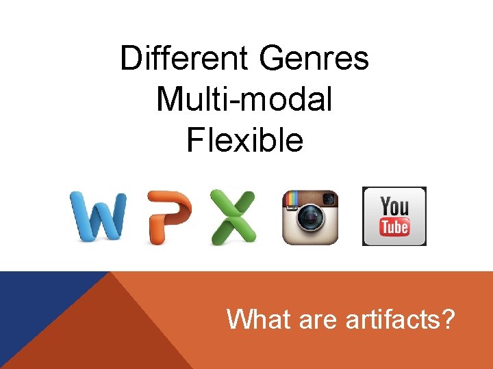 Different Genres Multi-modal Flexible What are artifacts? 
