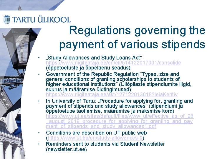 Regulations governing the payment of various stipends • • • „Study Allowances and Study