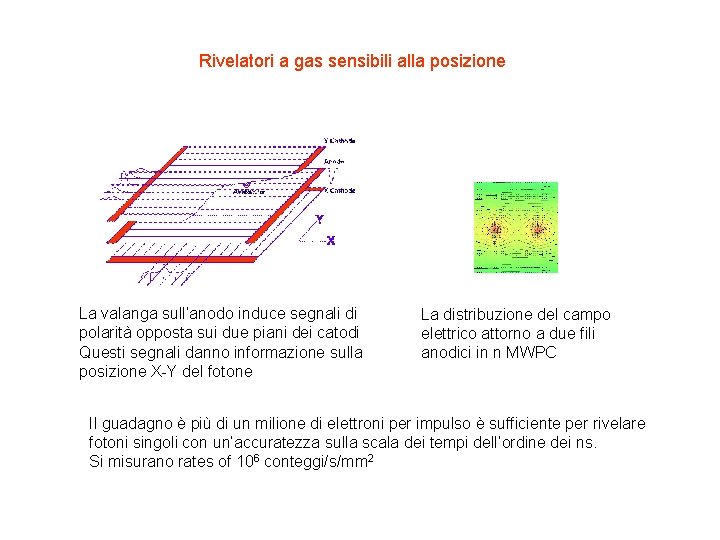 Rivelatori a gas sensibili alla posizione La valanga sull’anodo induce segnali di polarità opposta