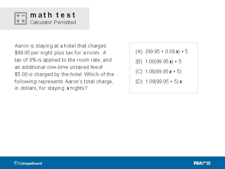 math t e s t Calculator: Permitted Aaron is staying at a hotel that