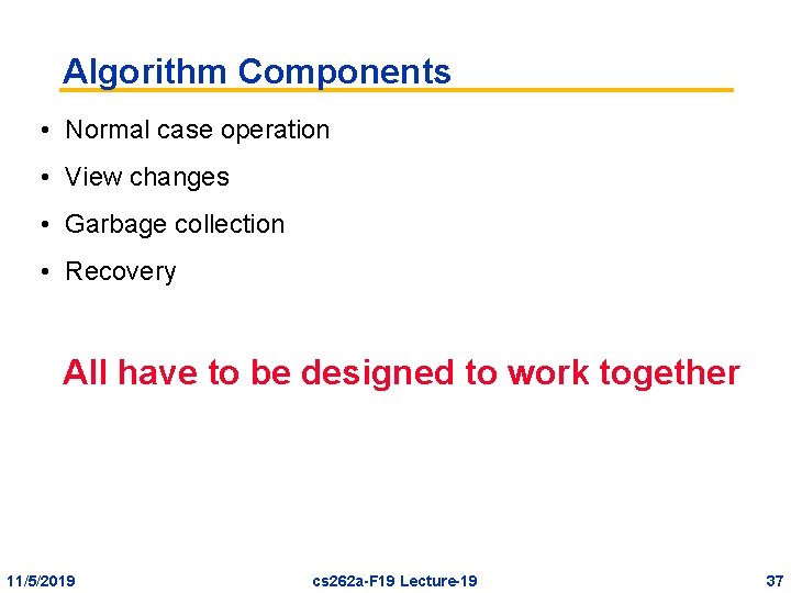 Algorithm Components • Normal case operation • View changes • Garbage collection • Recovery