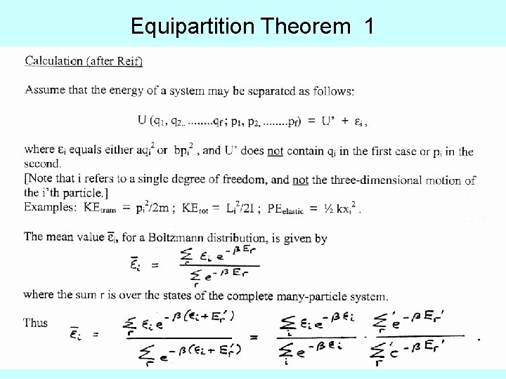Equipartition Theorem 1 10 Equipartition Theorem 1 10