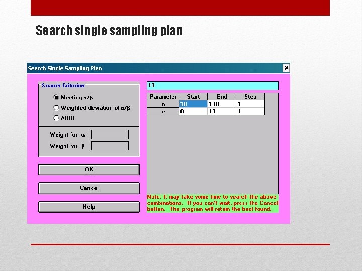 Search single sampling plan 