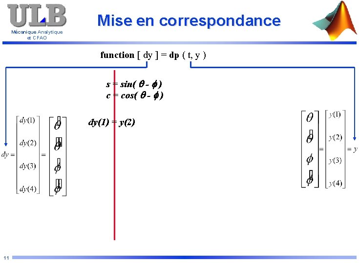 Mécanique Analytique et CFAO Mise en correspondance function [ dy ] = dp (