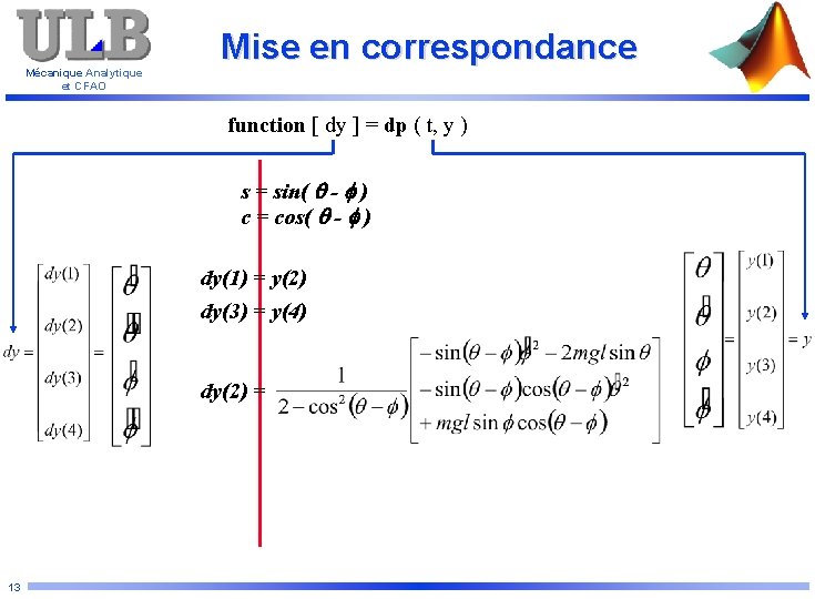 Mécanique Analytique et CFAO Mise en correspondance function [ dy ] = dp (