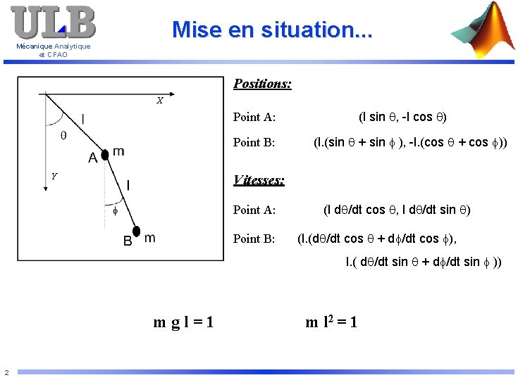 Mise en situation. . . Mécanique Analytique et CFAO Positions: X Point A: Point