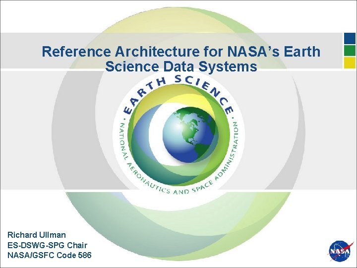 Reference Architecture for NASA’s Earth Science Data Systems Richard Ullman ES-DSWG-SPG Chair NASA/GSFC Code