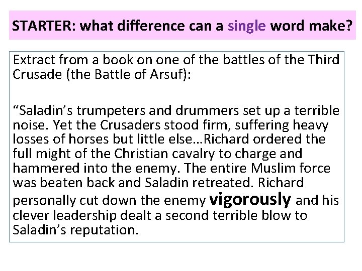 STARTER: what difference can a single word make? Extract from a book on one