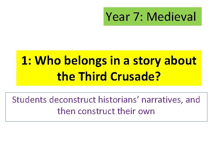 Year 7: Medieval 1: Who belongs in a story about the Third Crusade? Students