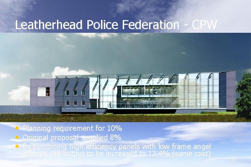 Leatherhead Police Federation - CPW • • • Planning requirement for 10% Original proposal
