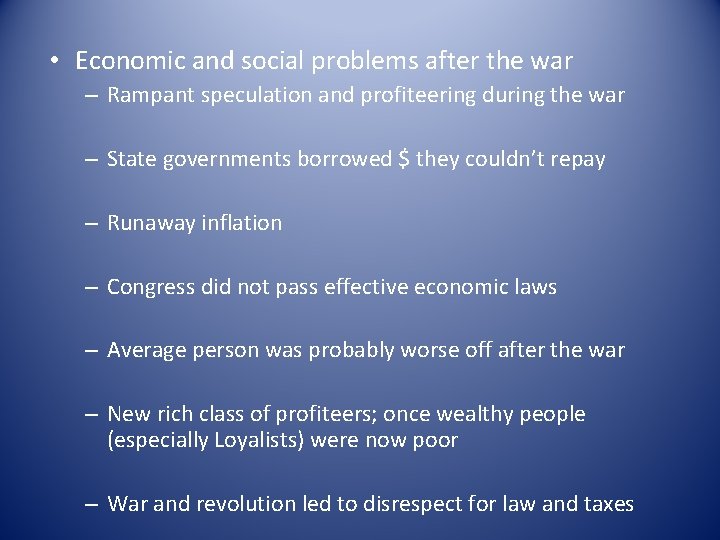 • Economic and social problems after the war – Rampant speculation and profiteering
