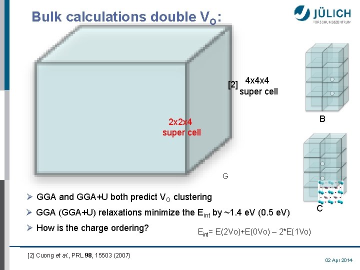 Bulk calculations double VO: [2] 4 x 4 x 4 super cell B 2