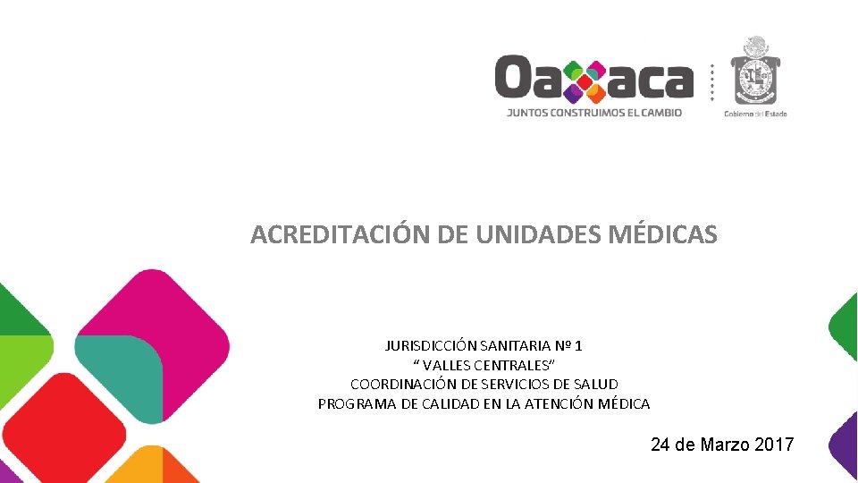 ACREDITACIÓN DE UNIDADES MÉDICAS JURISDICCIÓN SANITARIA Nº 1 “ VALLES CENTRALES” COORDINACIÓN DE SERVICIOS ACREDITACIÓN DE UNIDADES MÉDICAS JURISDICCIÓN SANITARIA Nº 1 “ VALLES CENTRALES” COORDINACIÓN DE SERVICIOS