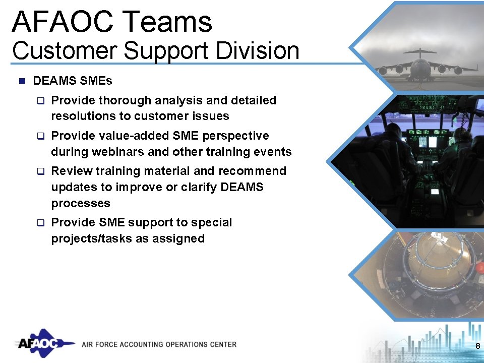 AFAOC Teams Customer Support Division n DEAMS SMEs q Provide thorough analysis and detailed