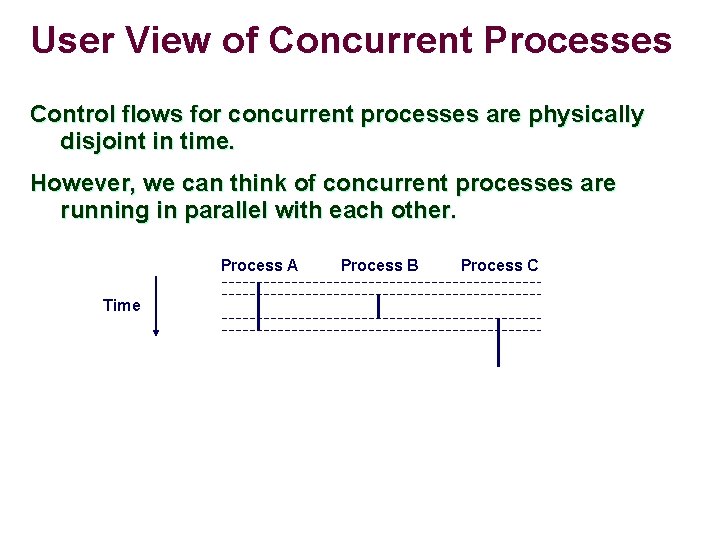 User View of Concurrent Processes Control flows for concurrent processes are physically disjoint in