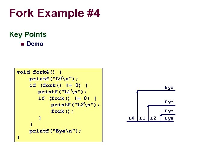 Fork Example #4 Key Points n Demo void fork 4() { printf("L 0n"); if