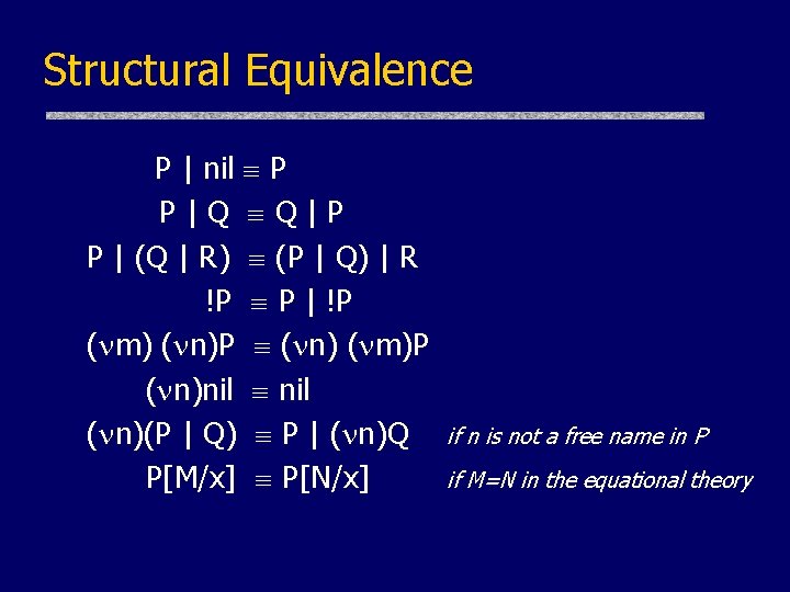 Structural Equivalence P | nil P P|Q Q|P P | (Q | R) (P