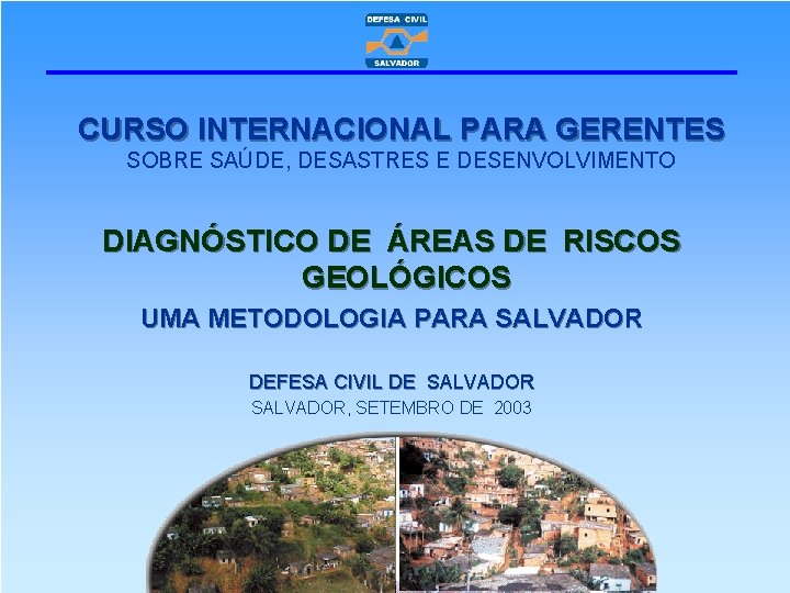 CURSO INTERNACIONAL PARA GERENTES SOBRE SAÚDE, DESASTRES E DESENVOLVIMENTO DIAGNÓSTICO DE ÁREAS DE RISCOS